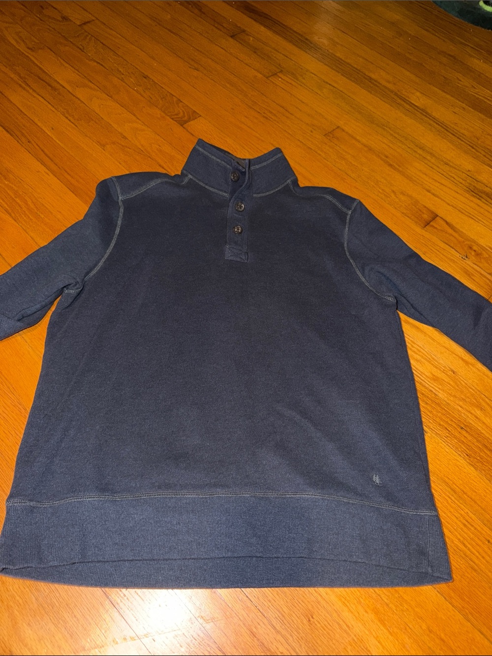 GH BASS MENS Navy Button Mock Neck Pullover size Large